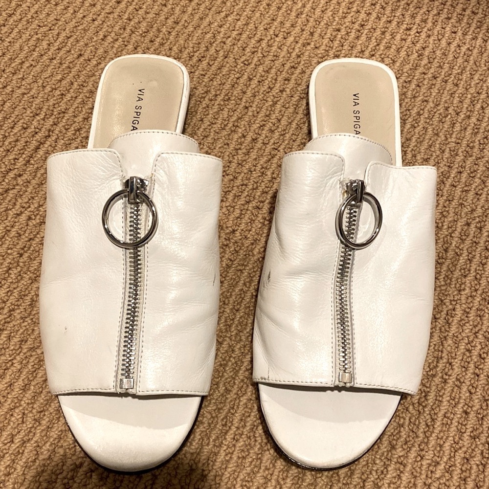 VIA SPIGA White Leather Slides